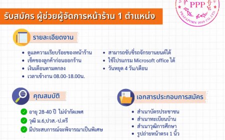 เปิดรับสมัคร ผู้ช่วยผู้จัดการร้าน 1 ตำแหน่ง