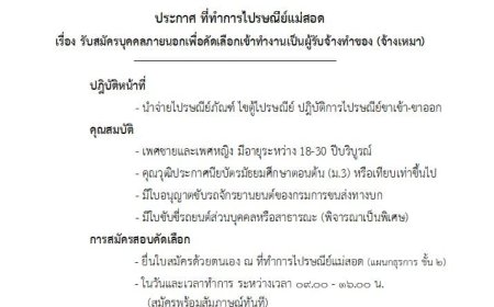 ไปรษณีย์ไทย,ประกาศ,ที่ทำการ,ไปรษณีย์,แม่สอด, รับสมัคร,บุคคล,ภายนอน,เพื่อคัดเลือก,เข้าทำงาน,เป็นผู้รับจ้าง,(จ้างเหมา)