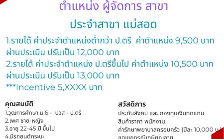 บริษัท ซิงเกอร์ สาขา แม่สอด เปิด รับสมัคร ผู้จัดการสาขา 1 ตำแหน่ง