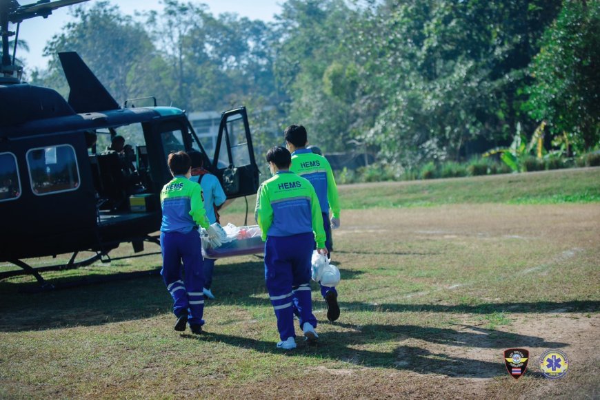 รพ.ตสม.ร่วมกับสำนักระบบการแพทย์ฉุกเฉิน สสจ.ตาก ลำเลียงผู้ป่วยทางอากาศ