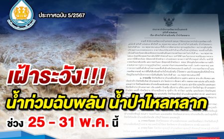 ประกาศแจ้งเตือนให้เฝ้าระวังน้ำท่วมฉับพลันน้ำป่าไหลหลาก