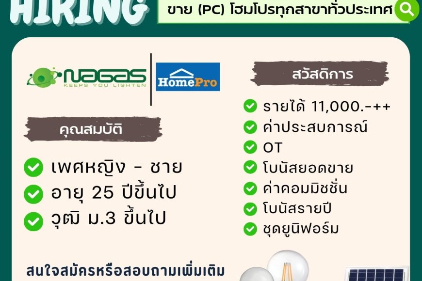 บริษัท ลีน่า พี.แอล.โฮม. รับสมัคร PC เพิ่มโฮมโปทุกสาขาทั่วประเทศ