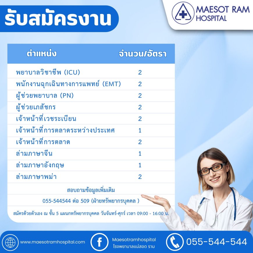 โรงพยาบาลแม่สอด ราม ประกาศรับสมัครงาน