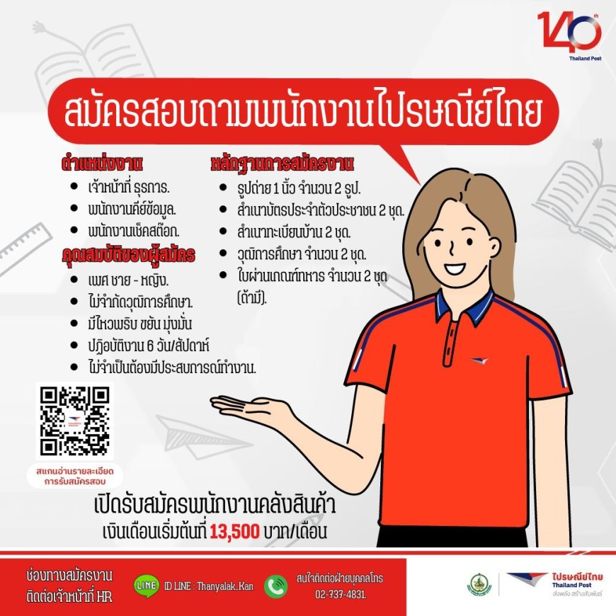 บริษัท ไปรษณีย์ไทย จำกัด รับสมัครพนักงานหลายอัตรา