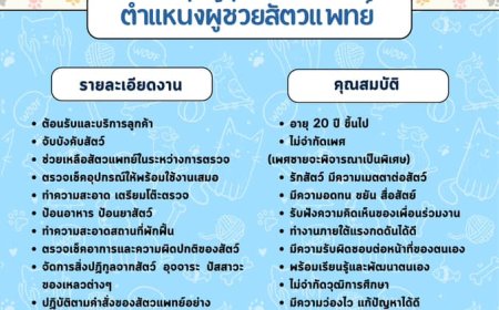 ประกาศรับสมัครพนักงาน ตำแหน่งผู้ช่วยสัตวแพทย์