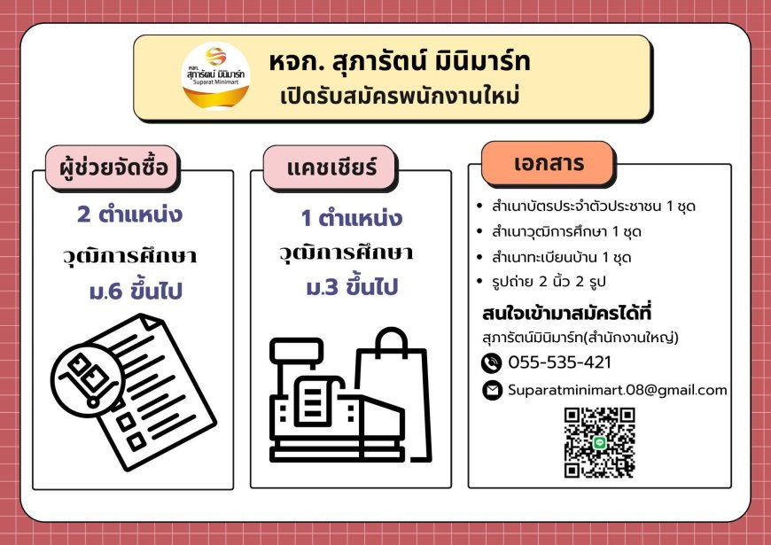 สุภารัตน์มินิมาร์ท เปิดรับสมัครพนักงาน