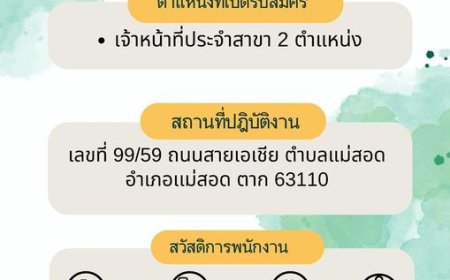 ศรีกรุงสาขาตาก (แม่สอด) รับสมัคร พนักงานประจำสาขา