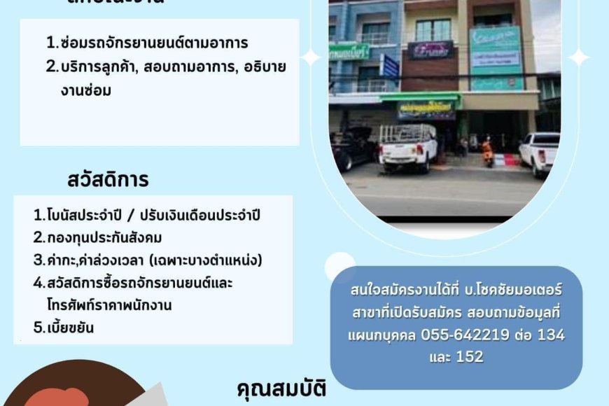  เปิดรับสมัครพนักงาน โชคชัยมอเตอร์ สาขาเวสป้าแม่สอด