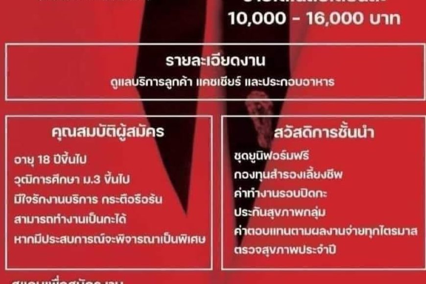 รับสมัครงาน KFC โลตัสแม่สอด พนักงานประจำร้าน เพศชาย